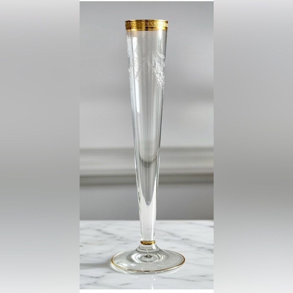 RARE FIND ~ Tiffin-Franciscan Melrose Clear Gold Encrusted Etched Bud Vase